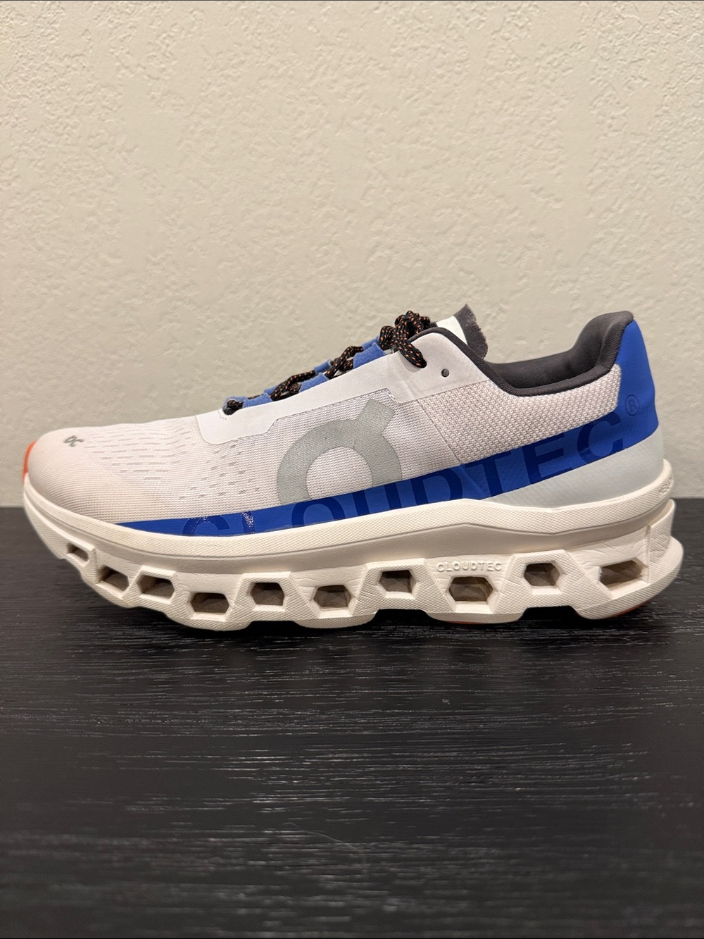 On Cloud Running Cloudmonster Men's Size 10.5 Running Shoes - White Blue Orange